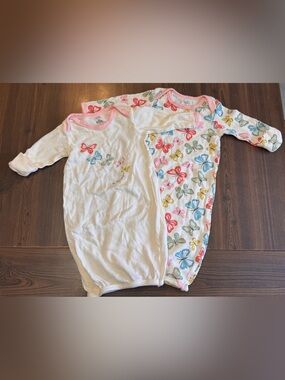 Baby Girls White & Multi Butterfly Sleep Gowns - Soft Cotton Pajamas